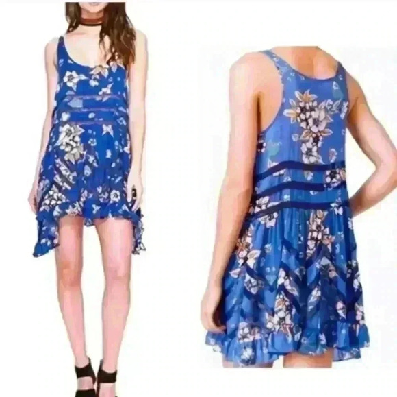 Intimately Free People Voile Trapeze Floral Swing Dress Lace Insets sz S Mini - Picture 1 of 11